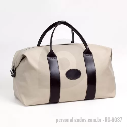 Bolsa de viagem personalizada - Bolsa de Viagem confeccionada em lona crua com detalhes em Couro ou Sintético.