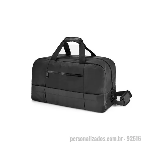 Bolsa Esportiva personalizada - Bolsa esportiva. 840D jacquard e 300D. Interior forrado. Bolsos frontais e fundo com placa semi-rígida. Alça de ombro ajustável, com reforço almofadado. 520 x 300 x 220 mm.