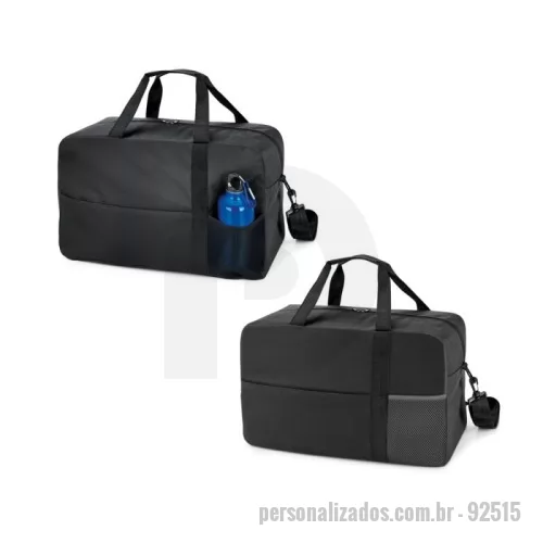 Bolsa Esportiva personalizada - Bolsa esportiva em 600D. Fundo com placa semi-rígida, bolso frontal com zíper e bolso em tela mesh. Alça de ombro ajustável, com reforço. Squeeze não incluso. Capacidade até 29 L. 460 x 290 x 220 mm