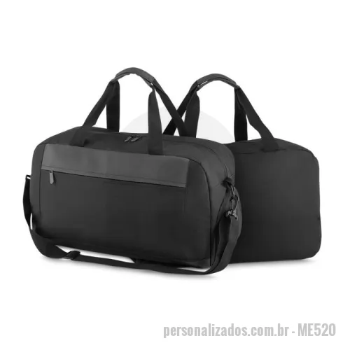 Bolsa Esportiva personalizada - Mala esportiva em poliéster 600D e detalhe em PVC. Conta com um compartimento de porta tênis na lateral com zíper, alça de ombro ajustável, alça de mão dupla e bolso frontal com ziper.