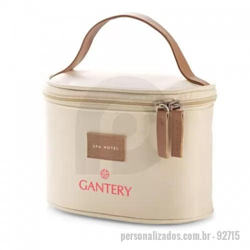 Bolsa feminina personalizada - Bolsa de cosméticos em microfibra com detalhe em c. sintético e zíper duplo. 180 x 120 x 100 mm