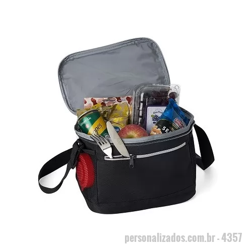 Bolsa multiuso personalizada - Bolsa térmica de nylon 10 litros com dois compartimentos e bolsos laterais em malha. Compartimento principal com revestimento térmico.  Altura :  21 cm  Largura :  27 cm  Profundidade :  18 cm