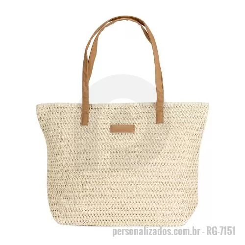 Bolsa multiuso personalizada - Bolsa em fibra de papel trançado, fechamento em zíper. Revestimento interno em poliéster com bolso aberto. Duas alças costuradas, plaquinha em PU.