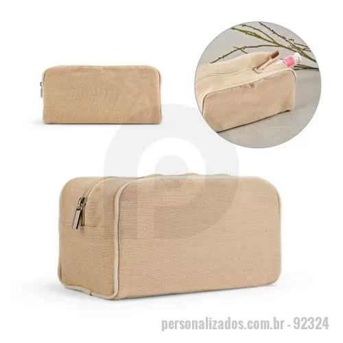 Bolsa personalizada - Bolsa Personalizada - 92324 - Bolsa de cosméticos em juco (mistura de algodão e juta, 260g/m²) com interior forrado em tecido 70% algodão reciclado e 30% poliéster reciclado. Compartimento espaçoso com zíper. 250 x 130 x 100 mm - 179439 - Bolsa