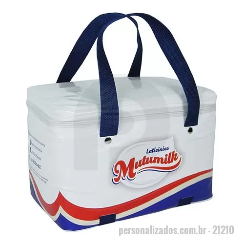 Bolsa térmica dobrável personalizada - Bolsa térmica confeccionada em laminado de PVC. Acabamento em solda eletrônica. Impressão digital