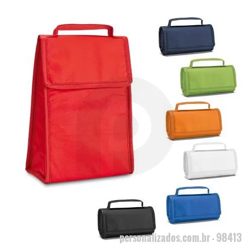 Bolsa térmica dobrável personalizada - Bolsa térmica dobrável em non-woven (80 g/m²) com fecho em velcro e com capacidade até 3 L. Food grade. Bolsa fornecida desdobrada. Dobrada: 170 x 95 x 40 mm