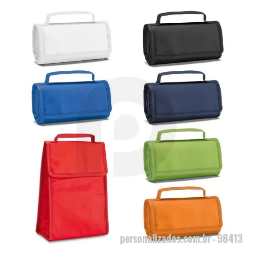 Bolsa térmica dobrável personalizada - Bolsa térmica dobrável em non-woven (80 g/m²) com fecho aderente e com capacidade até 2 L. Bolsa fornecida desdobrada. Certificação EU Food Grade. Dobrada: 170 x 95 x 40 mm | Aberta: 170 x 265 x 110 mm