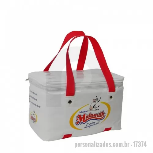 Bolsa térmica personalizada - Bolsa Térmica 12 Litros. Medidas: 335x195x192mm. Confeccionada em PVC 020mm. Acabamento em solda eletrônica. Impressão em silk-screen.