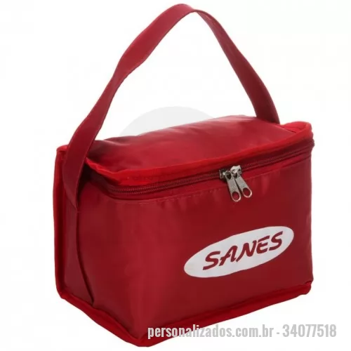 Bolsa térmica personalizada - Frasqueira Térmica em nylon 600 com forro em pvc branco e espuma pack de 4mm - Ziper 6 e 1 cursor, alça mão 30mm x 400mm em nylon  com costura externa em viés e para melhor acabamento, personalização serigrafia - medida 21x14x14 - capacidade 6 latas.