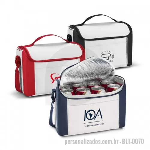 Bolsa térmica personalizada - Bolsa térmica. 600D. Com alça ajustável em webbing e bolso frontal. Capacidade até 8 L. Food grade. 270 x 200 x 160 mm