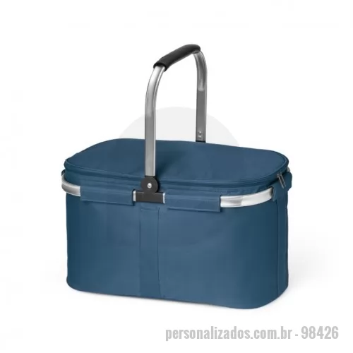Bolsa térmica personalizada - Sacola térmica flexível em 600D com zíper duplo e interior forrado. Estrutura removível em alumínio, com pega ergonômica em EVA. Capacidade até 14 L. 460 x 270 x 250 mm