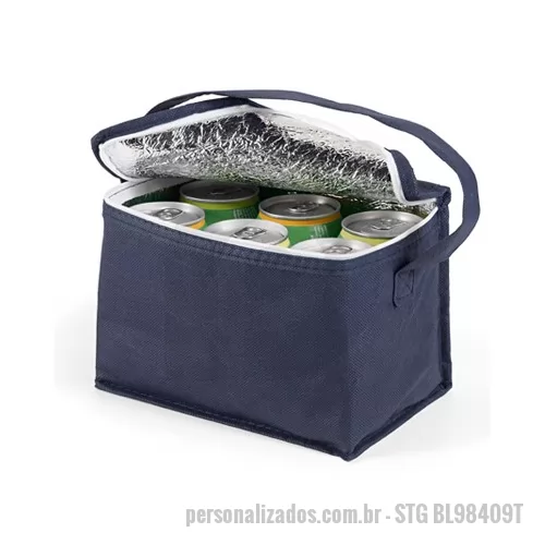 Bolsa térmica personalizada - Bolsa Térmica para Bebidas, Material Poliester revestido de manta térmica, Capacidade 3,6 Litros, Medidas 20,0 x 14,0 x 13,0 cm, Cores Azul, Vermelho, Laranja e Azul Claro