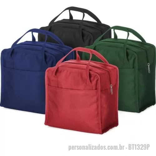 Bolsa térmica personalizada - Bolsa térmica Personalizada - BT1329P - Bolsa térmica de nylon 7 litros com bolso frontal. Acompanha plaquinha metálica. - 153937 - Bolsa térmica