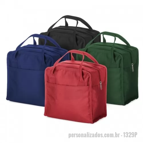 Bolsa térmica personalizada - Bolsa térmica de nylon 7 litros com bolso frontal. Acompanha plaquinha metálica. 
