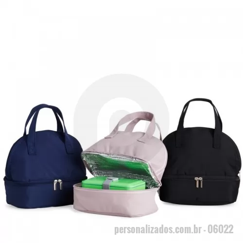 Bolsa térmica personalizada - Bolsa térmica dupla em oxford com dois compartimentos térmicos isolados, capacidade de 6 litros. Contém alças de mãos.