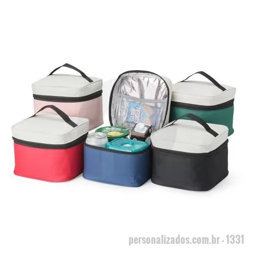 Bolsa térmica personalizada - Bolsa térmica de nylon 4 litros. Possui bolso telado e acompanha plaquinha metálica.v14 cm x 19 cm x 17,5 cm