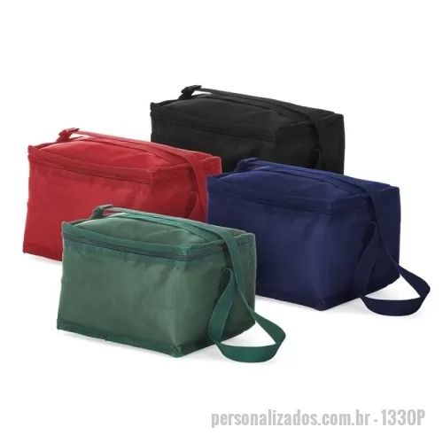 Bolsa térmica personalizada - Bolsa térmica de nylon 8 litros com bolso posterior em malha. Acompanha plaquinha metálica.