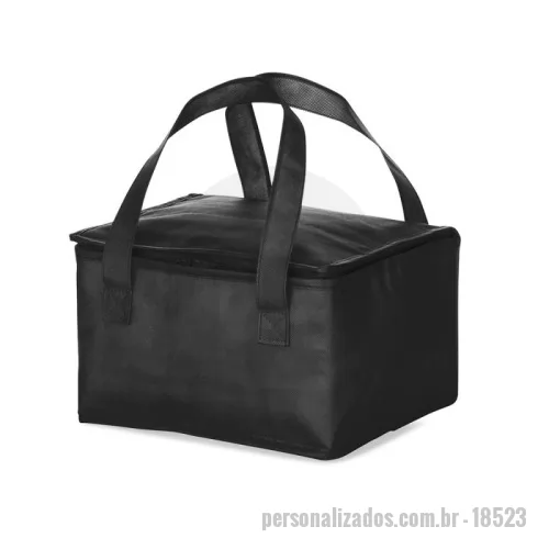 Bolsa térmica personalizada - Descrição: Bolsa térmica em tnt 10 litros.  Medidas aproximadas para gravação (CxL):  8,5 cm x 27 cm  Tamanho total aproximado  (CxL):  18,5 cm x 28 cm x 20,5 cm  Peso aproximado (g):  58