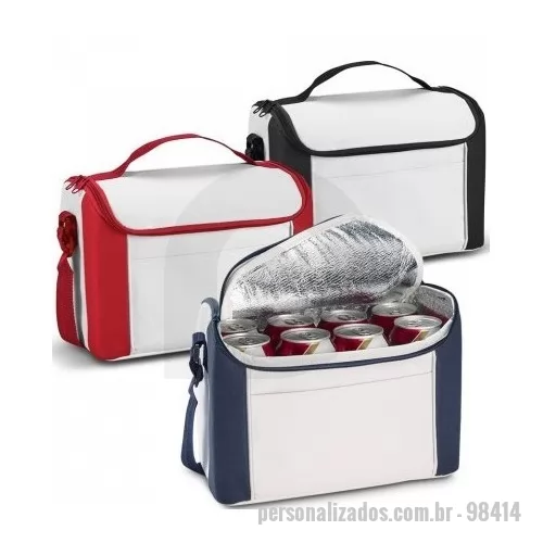 Bolsa térmica personalizada - Bolsa térmica em 600D com alça ajustável em webbing, bolso frontal e capacidade até 8 L. Certificação EU Food Grade. 270 x 200 x 160 mm
