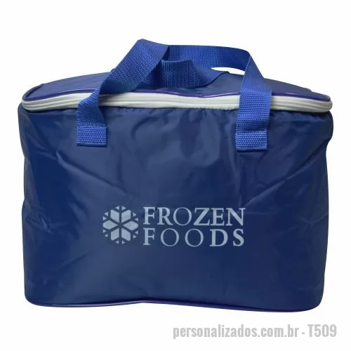 Bolsa térmica personalizada - Bolsa Térmica com capacidade para 15 litros com alça dupla de mão. Disponível em várias cores. Gravação da Logomarca em até 3 cores  já inclusa.  Tamanho: 32 cm X 22 cm X 22 cm. Revestimento externo: Nylon 70. Revestimento interno: PVC Laminado. Acabamento: Vivo. Alça: Dupla de Mão.