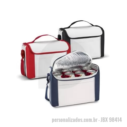 Bolsa térmica personalizada - Bolsa térmica em 600D com alça ajustável em webbing e bolso frontal. Capacidade até 8 L. Certificação EU Food Grade. 270 x 200 x 160 mm