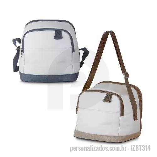 Bolsa térmica personalizada - Bolsa térmica em tecido poliéster 600D com bolso frontal, argola plástica para chave  e dois acessos ao compartimento interno. Possui alça de transporte com regulagem e parte interna soldada para melhor conservação térmica.