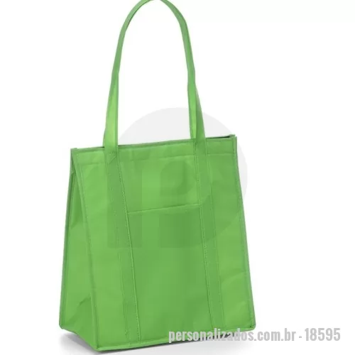 Bolsa térmica personalizada - Bolsa térmica Personalizada - 18595 - Sacola térmica com capacidade de 18 litros, contém fechamento em velcro e bolso frontal. Obs.: A capacidade de armazenamento com a sacola fechada é de aproximadamente 14 litros. - 179158 - Bolsa térmica