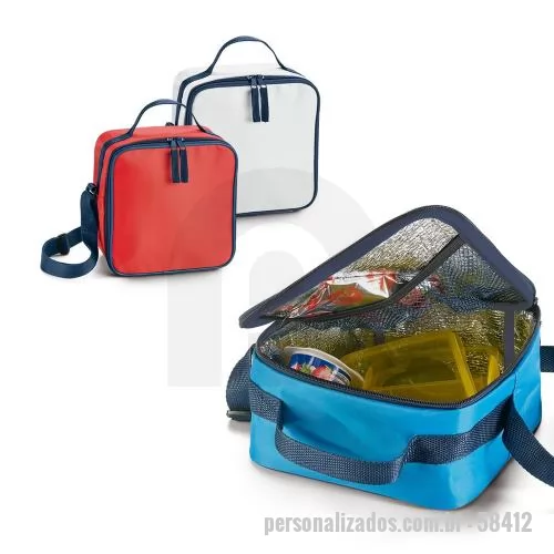 Bolsa térmica personalizada - Bolsa térmica em 600D com bolso interior em tela mesh e alça ajustável em webbing. Ideal para levar refeições para o trabalho ou escola. Capacidade até 4’5 L. Certificação EU Food Grade. 200 x 200 x 110 mm