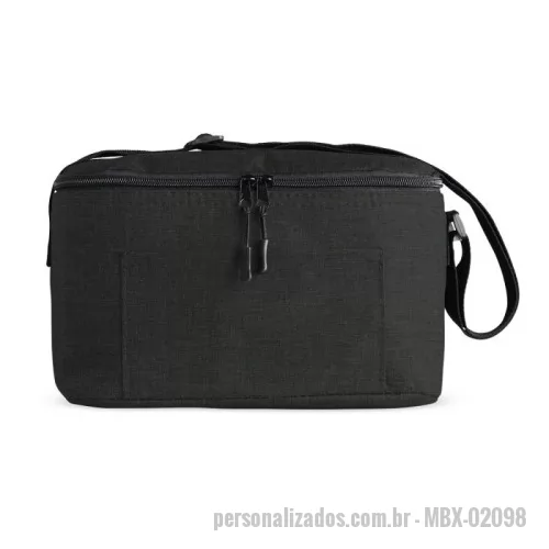 Bolsa térmica personalizada - Bolsa térmica 10 litros de poliéster. Contém bolso frontal com zíper e alça transversal regulável em nylon (não removível).