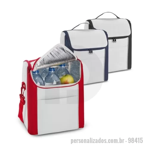 Bolsa térmica personalizada - Bolsa térmica em 600D com zíper duplo, alça ajustável em webbing e bolso frontal. Capacidade até 18 L. Certificação EU Food Grade. 290 x 340 x 190 mm