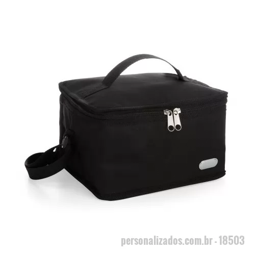 Bolsa térmica personalizada - Bolsa térmica de nylon 6 litros com plaquinha metálica fixa.  Altura: 13 cm Largura: 23 cm Medidas aproximadas para gravação: (CxL): 1,2 cm x 3,3 cm Material: Nylon