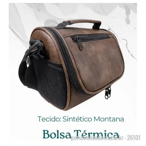 Bolsa térmica personalizada - Bolsa Térmica Sintético Premium com dois compartimentos, capacidade de 7 litros. A bolsa possui revestimento térmico em PEVA atóxico, alça de mão, bolsos laterais telados e alça transversal em sintético.