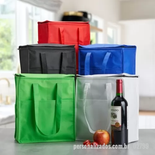Bolsa térmica personalizada - Bolsa térmica em TNT 13 litros com bolso frontal