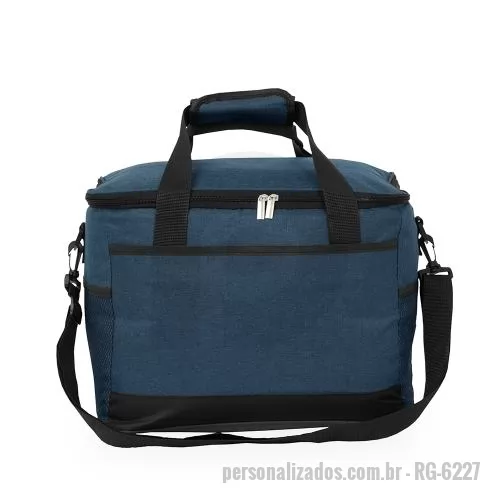 Bolsa térmica personalizada - Bolsa térmica em Oxford 600D impermeável, camada interna acolchoada, fechamento em zíper, capacidade 25 litros. Revestimento térmico em PEVA antivazamento.