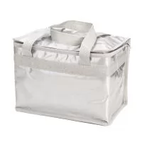 Bolsa térmica 13 litros em pvc laminado, revestimento interno em polietileno atóxico soldado (não vaza) e alça para mãos em polipropileno.