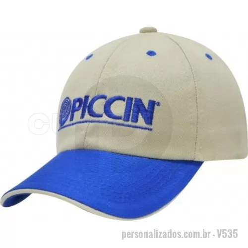 Boné personalizado - Boné Jockey em Brim com regulador de fivela de metal. Disponível em várias cores. Gravação da logomarca em 1 cor já incluso.