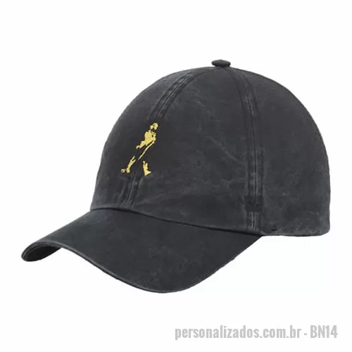 Boné personalizado - Boné modelo 6 gomos em brim estonado, personalização em bordado