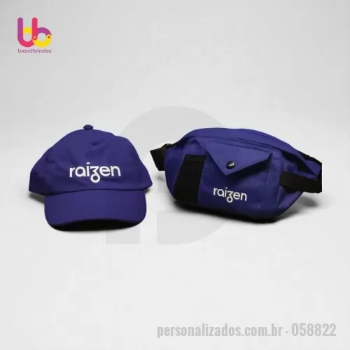 Boné personalizado - O KIT CONTÉM:  1 BONE EM MICRO, ABA LISA. REGULADOR DE PLÁSTICO 1 POCHETE DE CINTURA EM NYLON MEDIDA: 270 X 120 X 65 MM