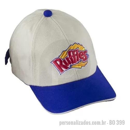 Boné personalizado - Boné modelo americano tecido brim com regulador na nuca de velcro e logo frontal silkscreen ou bordado