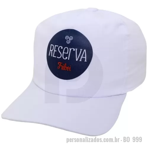 Boné personalizado - Boné modelo americano tecido microfibra com reg. na nuca de plástico e logo relelvo