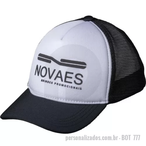 Boné personalizado - Boné modelo americano tecido brim com tela e logotipo silkscreen e regulador na nuca de velcro