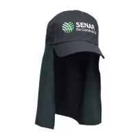 Boné com proteção de pescoço em tecido brim com logotipo em silk screen