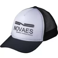 Boné modelo americano tecido brim com tela e logotipo silkscreen e regulador na nuca de velcro