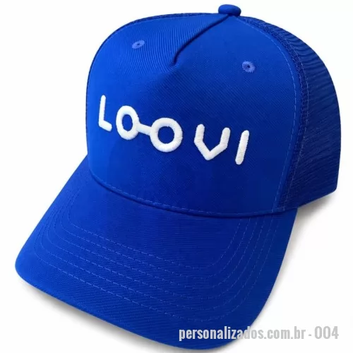 Boné Trucker personalizado - **Boné trucker Personalizado – Direto da Fábrica**  Boné Trucker personalizado, ideal para empresas, eventos, campanhas promocionais, ações de marketing, agronegócio, uniformes e brindes corporativos.  Produzido com materiais de alta qualidade, possui frente estruturada e tela traseira que proporciona maior ventilação e conforto. Personalização de acordo com a identidade visual da sua empresa, com diversas opções de cores, tecidos e acabamentos.  **Personalização disponível:**  * Bordado computadorizado * Aplicação de logomarca * DTF e outros acabamentos * Diversas combinações de cores * Produção personalizada conforme o projeto do cliente  **Produção própria e atendimento para todo o Brasil.**  Solicite uma cotação e desenvolva seu boné personalizado diretamente com nossa fábrica.