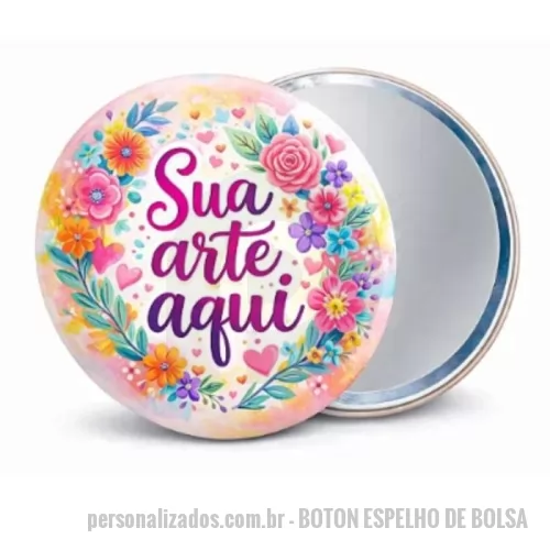 Botton espelho personalizado - Encante seus clientes com o Boton Espelho Personalizado da Nakalu Brindes — um brinde fofo, funcional e extremamente desejado, perfeito para estar sempre na bolsa, carteira ou nécessaire.  Além de lindo, ele é útil no dia a dia, tornando-se um mimo que realmente é usado, visto e lembrado. Ideal para quem busca beleza, praticidade e excelente custo-benefício em ações promocionais, brindes corporativos e lembrancinhas personalizadas.  ? Por que o Boton Espelho é tão querido? ? Produto funcional (espelho de verdade) ? Design compacto e elegante ? Alta percepção de valor ? Brinde útil que acompanha o cliente no dia a dia ? Ótima opção para fidelização de marca  ???? Personalização flexível A cada 50 unidades, é possível criar uma arte diferente sem custo adicional, ideal para coleções, campanhas, equipes ou ações variadas.  ? Produção com segurança O prazo de produção inicia somente após a aprovação final do layout digital ou da primeira peça, garantindo total fidelidade ao design aprovado