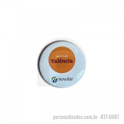 Botton personalizado - Botton americano com diâmetro 4,5 cm, em plástico, com alfinete acoplado e película protetora.