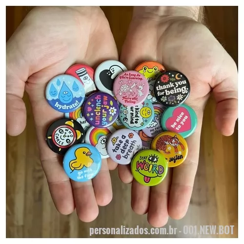 Botton personalizado - Bottons fabricados nos formatos: 2,5, 3,5 e 4,5cm. Atendemos grandes quantidades em prazos curtos.