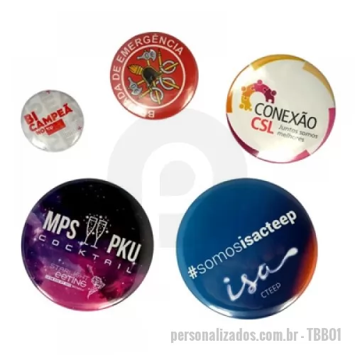 Botton personalizado - Botton americano personalizado com alfinete, qualidade de impressão: laser color (policromia) medidas : ø25 mm - ø35 mm - ø45 mm - ø55 mm - ø65mm