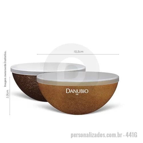 Bowl Ecológico personalizado - Capacidade 240ml. Mini Bowl com tampa,  feito com 50% de fibra de coco ou madeira e 50% de Plástico Premium (PP) atóxico, resistente à micro-ondas e lava-louças. Produto sustentável, feito através do reaproveitamento de resíduo de casca de coco ou de madeira de reflorestamento.