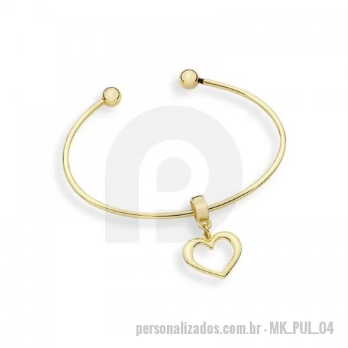 Bracelete personalizado - Bracelete em metal, terminal com rosca, folheado em ouro amarelo com pingente de coração.